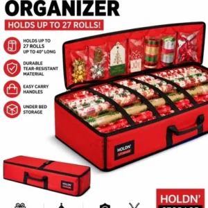 Wrapping Paper Organizer Storage Bag Under Bed Gift Wrap Christmas Holiday Red